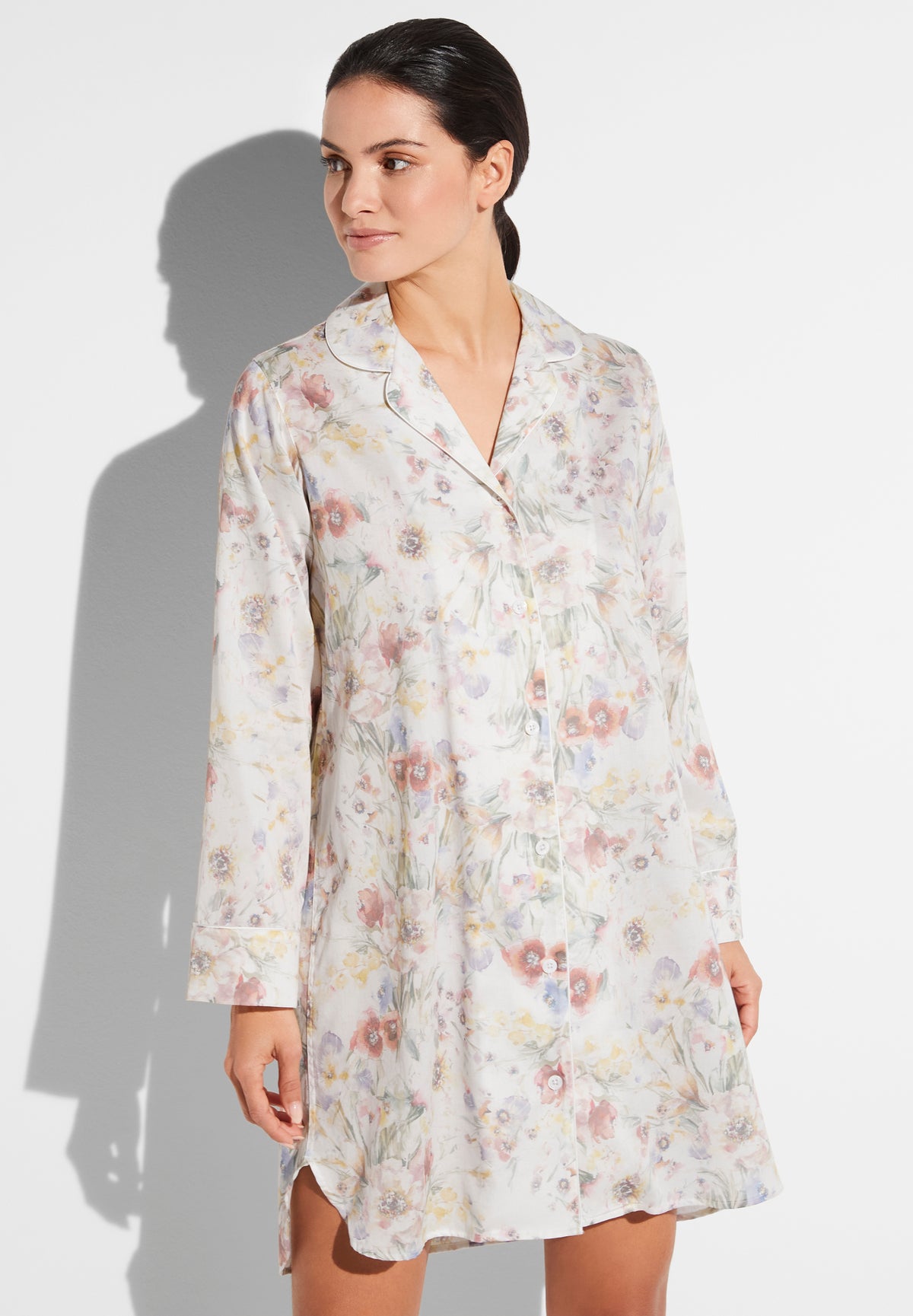 Cotton Sateen Print | Sleepshirt Long Sleeve - summer fields