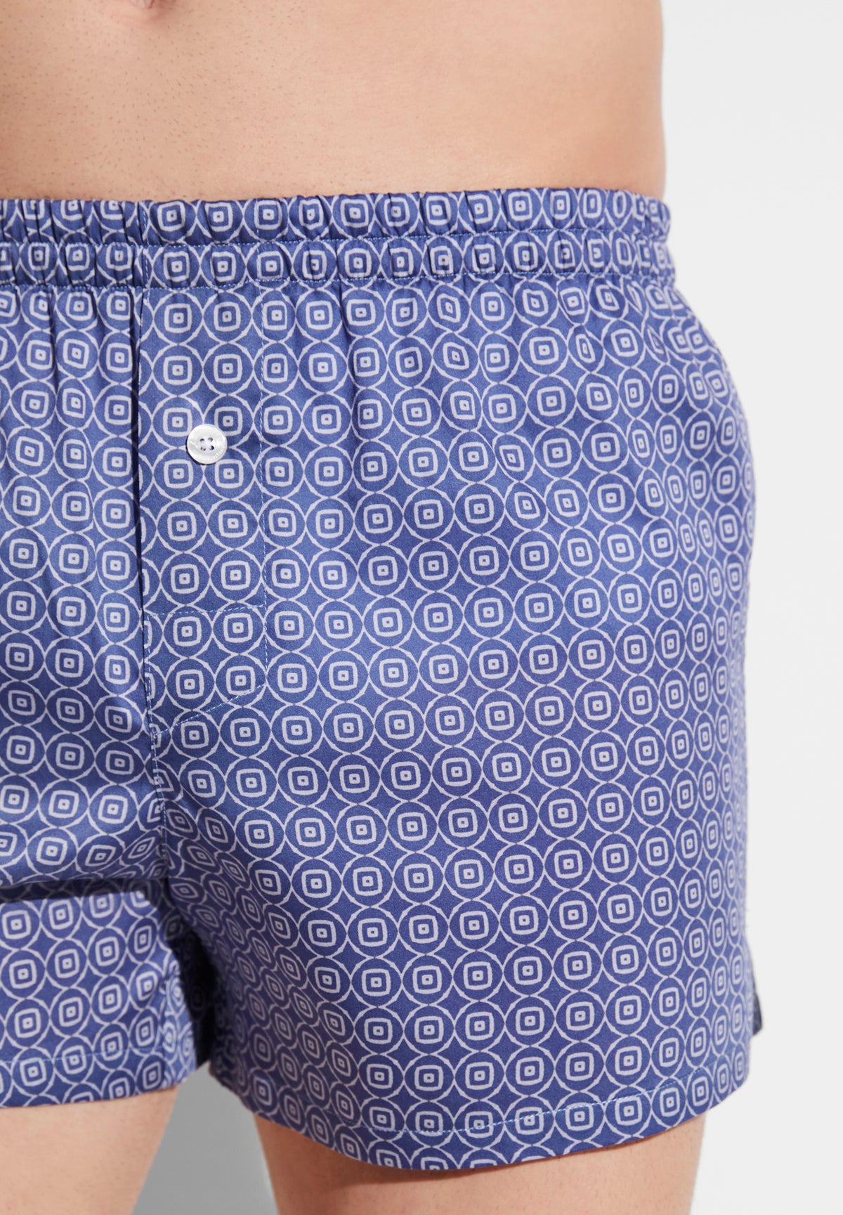 Cotton Sateen Print | Boxer Shorts - geo loops blue