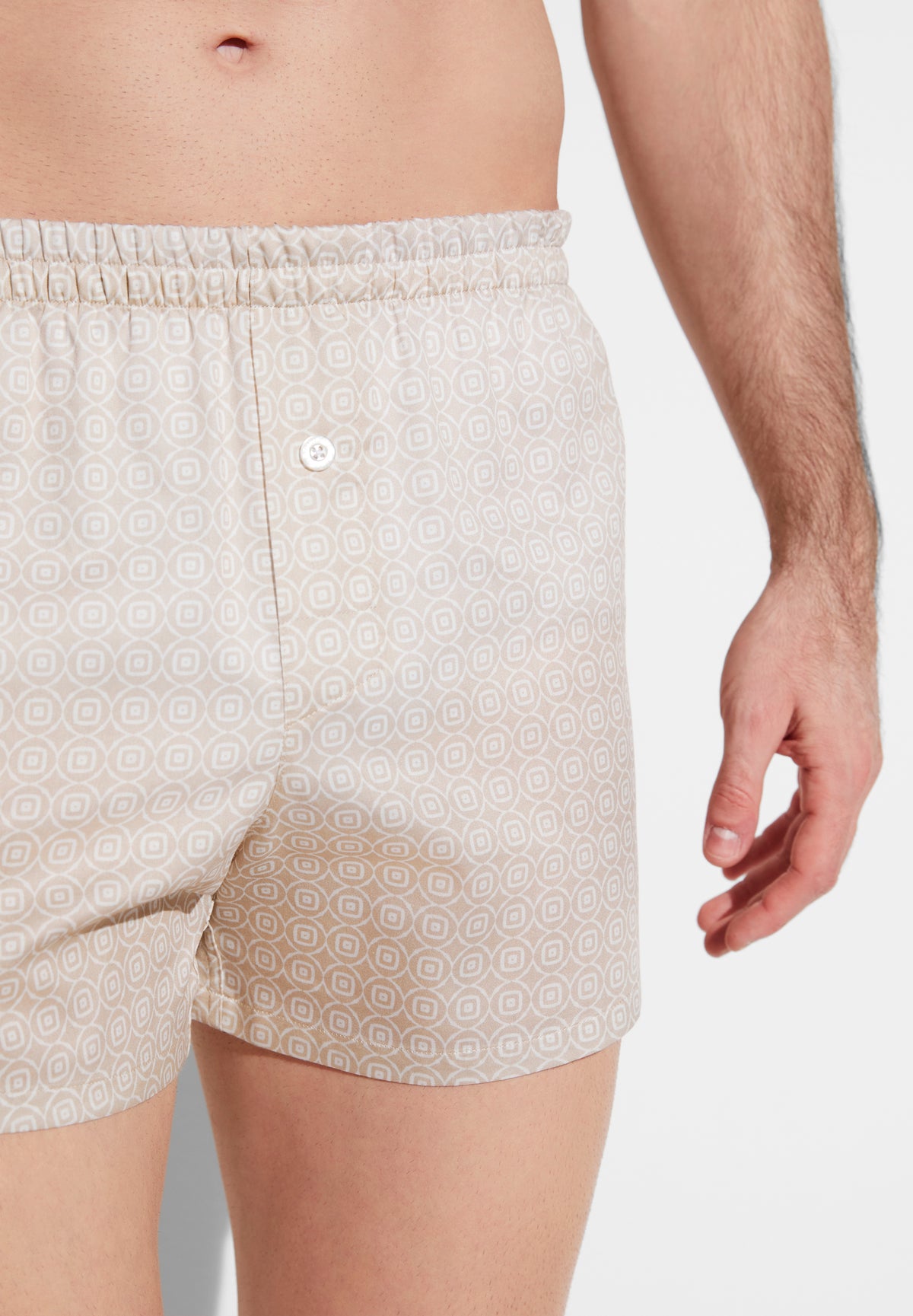 Cotton Sateen Print | Boxer Shorts - geo loops sand