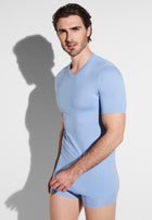 Pureness | T-Shirt Short Sleeve V-Neck - bel air blue