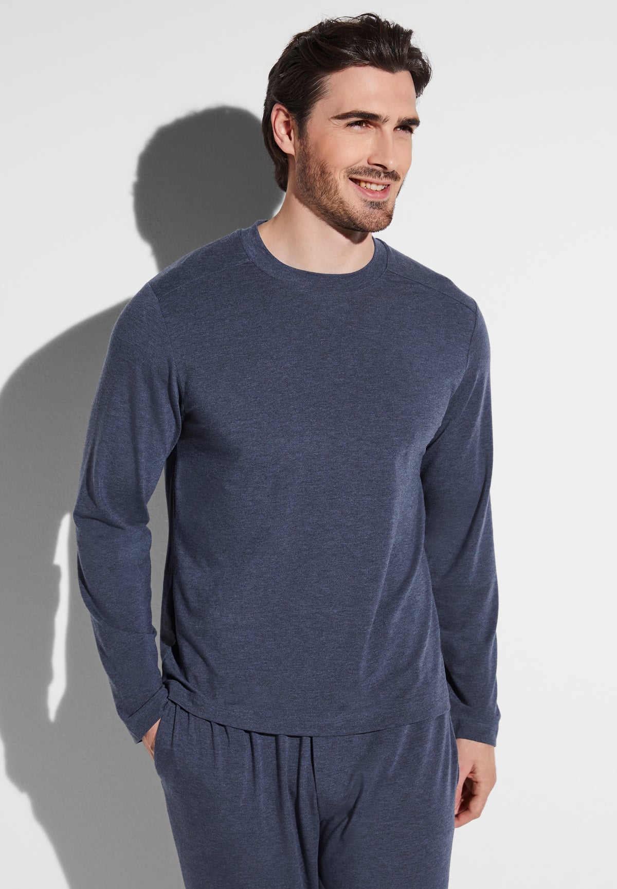 Soft Lounge | T-Shirt Long Sleeve - blue mélange